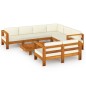 vidaXL Muebles de jardín 8 pzas cojines blanco crema madera de acacia 