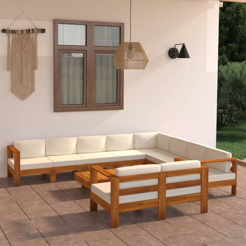 vidaXL Muebles de jardín 10 pzas cojines crema madera de acacia vidaXL Muebles de jardín 10 pzas cojines crema madera de acacia