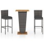 vidaXL Set de muebles de bar de jardín 3 pzas y cojines ratán PE gris vidaXL Set de muebles de bar de jardín 3 pzas y cojines ratán PE gris