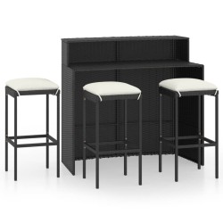 vidaXL Set muebles de bar para jardín 4 piezas y cojines negro