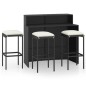 vidaXL Set muebles de bar para jardín 4 piezas y cojines negro