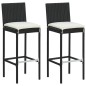 vidaXL Set muebles bar jardín 3 piezas y cojines ratán sintético negro