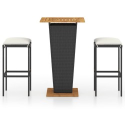 vidaXL Set de muebles de bar jardín 3 piezas y cojines ratán PE negro