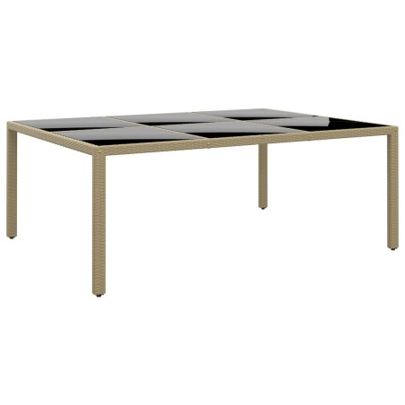 vidaXL Mesa jardín vidrio templado ratán sintético beige 200x150x75 cm