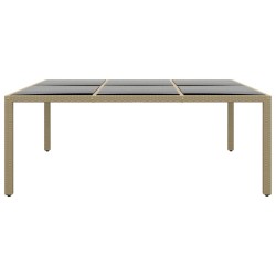 vidaXL Mesa jardín vidrio templado ratán sintético beige 200x150x75 cm
