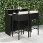 vidaXL Set muebles bar jardín 3 piezas y cojines ratán sintético negro vidaXL Set muebles bar jardín 3 piezas y cojines ratán sintético negro