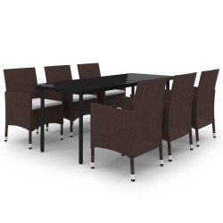 vidaXL Set comedor de jardín 7 pzas y cojines ratán sintético y vidrio