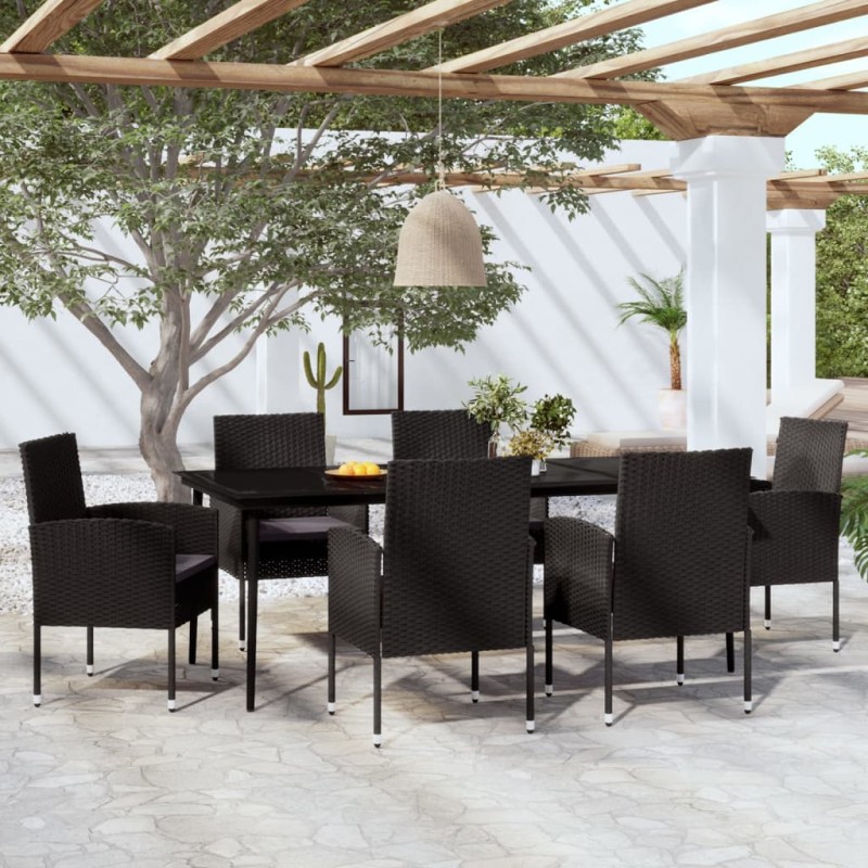 vidaXL Juego de comedor para jardín 7 piezas negro vidaXL Juego de comedor para jardín 7 piezas negro