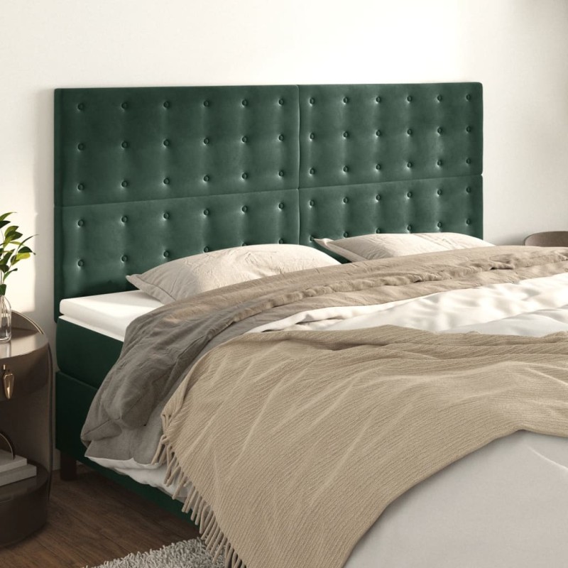vidaXL Cabeceros 4 unidades de terciopelo verde oscuro 80x5x78/88 cm