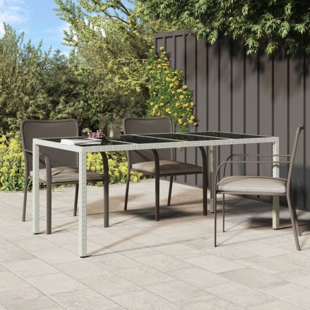 vidaXL Mesa jardín vidrio templado ratán sintético blanco 190x90x75 cm
