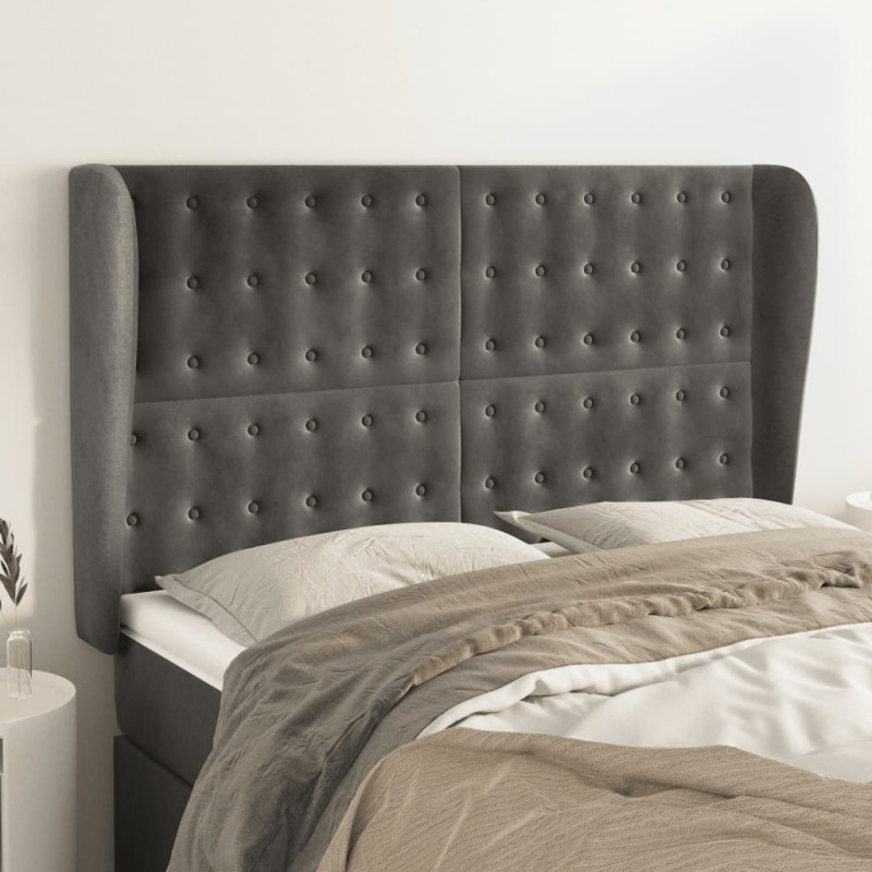 vidaXL Cabecero con orejas de terciopelo gris oscuro 147x23x118/128 cm vidaXL Cabecero con orejas de terciopelo gris oscuro 147x23x118/128 cm