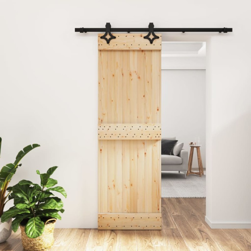 vidaXL Puerta corredera con herrajes madera maciza de pino 70x210 cm vidaXL Puerta corredera con herrajes madera maciza de pino 70x210 cm