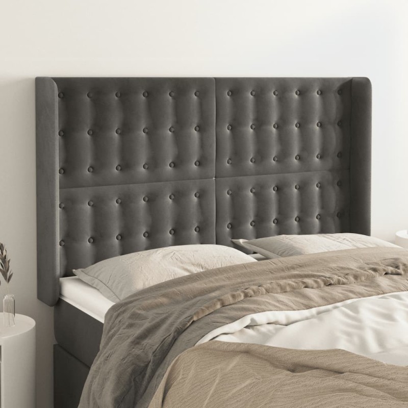 vidaXL Cabecero con orejas de terciopelo gris oscuro 147x16x118/128 cm vidaXL Cabecero con orejas de terciopelo gris oscuro 147x16x118/128 cm