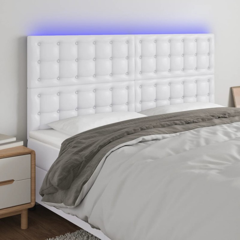 vidaXL Cabecero con luces LED cuero sintético blanco 160x5x118/128 cm vidaXL Cabecero con luces LED cuero sintético blanco 160x5x118/128 cm