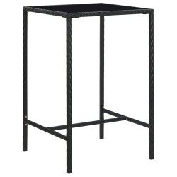 vidaXL Mesa alta de jardín ratán sintético y vidrio negro 70x70x110 cm