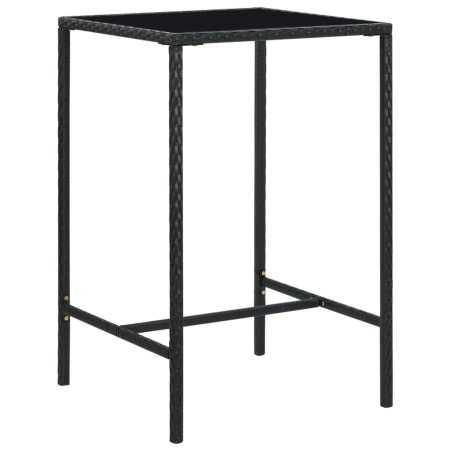 vidaXL Mesa alta de jardín ratán sintético y vidrio negro 70x70x110 cm