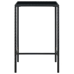 vidaXL Mesa alta de jardín ratán sintético y vidrio negro 70x70x110 cm