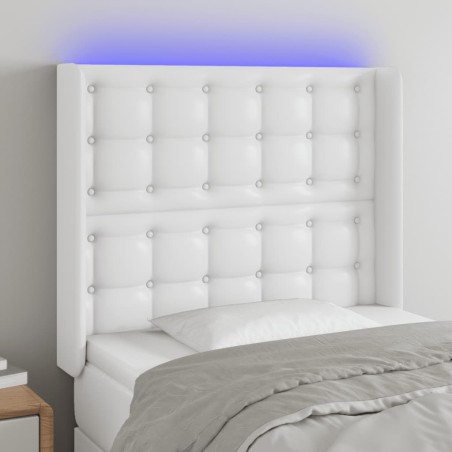 vidaXL Cabecero con LED cuero sintético blanco 83x16x118/128 cm