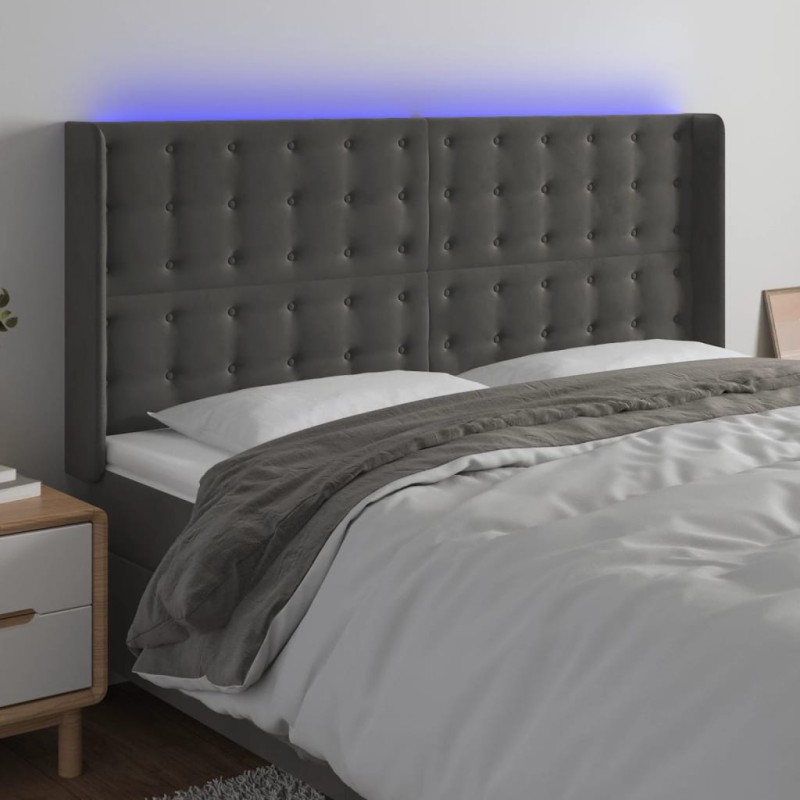 vidaXL Cabecero con LED de terciopelo gris oscuro 163x16x118/128 cm vidaXL Cabecero con LED de terciopelo gris oscuro 163x16x118/128 cm