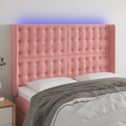 vidaXL Cabecero con LED de terciopelo rosa 147x16x118/128 cm
