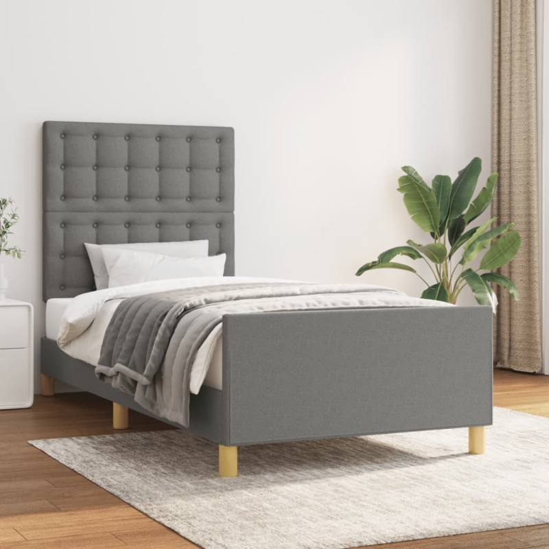 vidaXL Estructura de cama con cabecero de tela gris oscuro 100x200 cm
