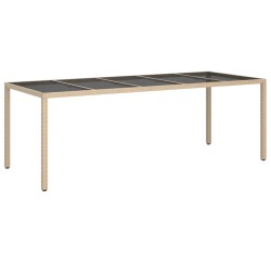 vidaXL Mesa de jardín de vidrio templado ratán PE beige 250x100x75 cm