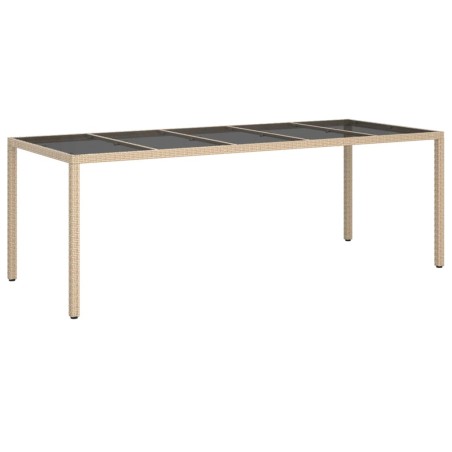 vidaXL Mesa de jardín de vidrio templado ratán PE beige 250x100x75 cm
