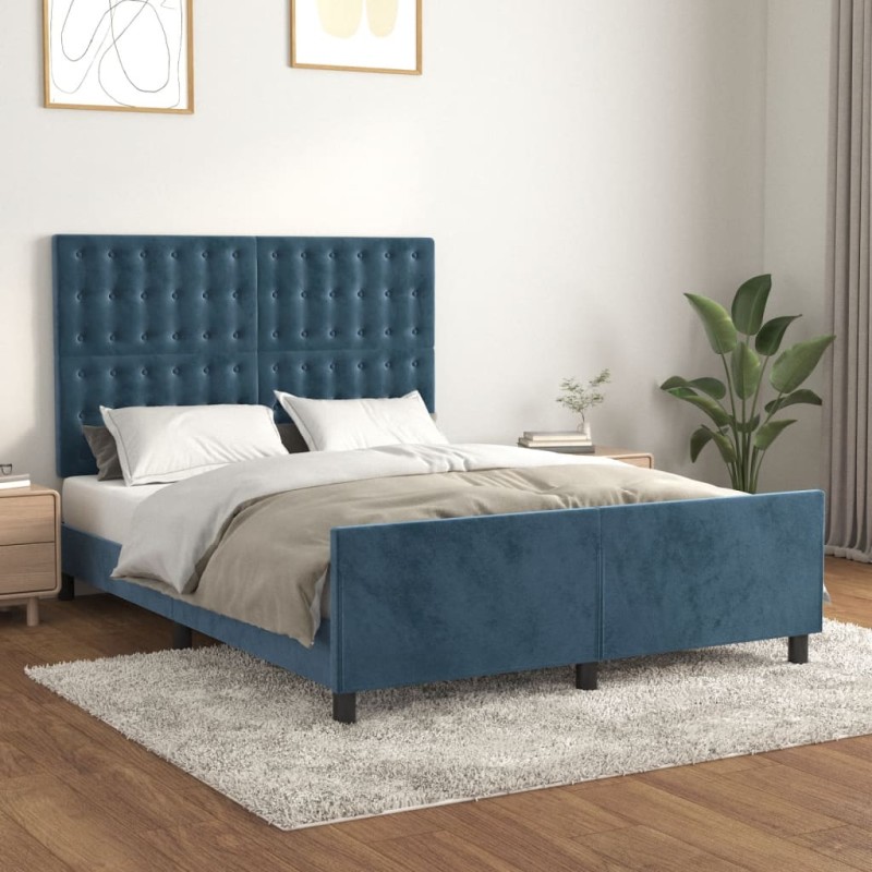 vidaXL Estructura cama con cabecero terciopelo azul oscuro 140x190 cm vidaXL Estructura cama con cabecero terciopelo azul oscuro 140x190 cm