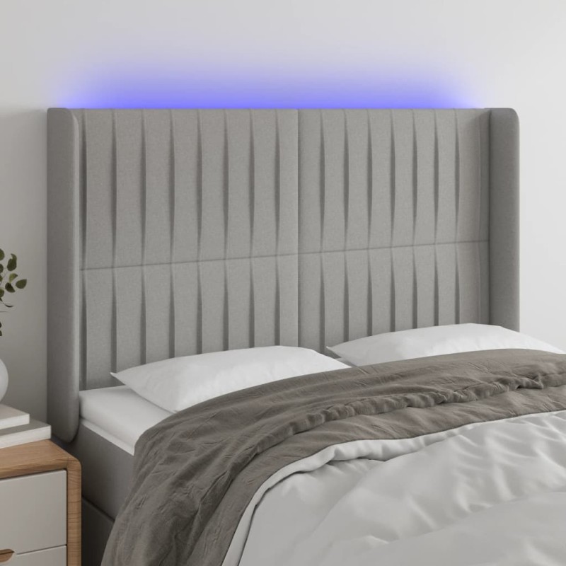 vidaXL Cabecero con LED de tela gris claro 147x16x118/128 cm vidaXL Cabecero con LED de tela gris claro 147x16x118/128 cm