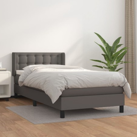 vidaXL Cama box spring con colchón cuero sintético gris 100x200 cm