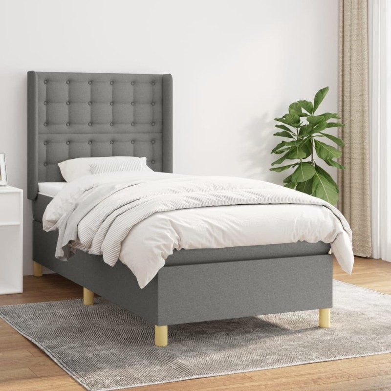 vidaXL Cama box spring con colchón tela gris oscuro 100x200 cm vidaXL Cama box spring con colchón tela gris oscuro 100x200 cm