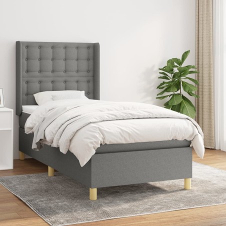 vidaXL Cama box spring con colchón tela gris oscuro 100x200 cm