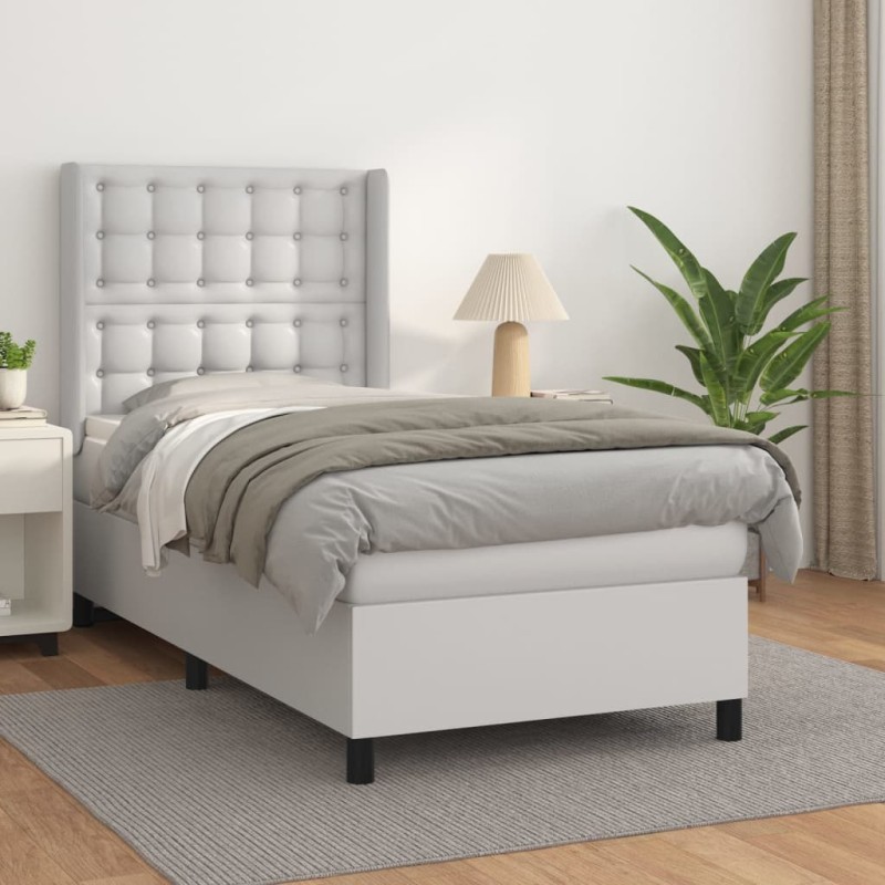 vidaXL Cama box spring con colchón cuero sintético blanco 80x200 cm vidaXL Cama box spring con colchón cuero sintético blanco 80x200 cm