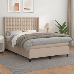 vidaXL Cama box spring con colchón cuero sintético capuchino 140x190cm
