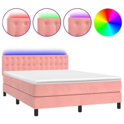 vidaXL Cama box spring colchón y LED terciopelo rosa 140x190 cm