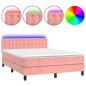 vidaXL Cama box spring colchón y LED terciopelo rosa 140x190 cm