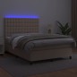 vidaXL Cama box spring colchón LED cuero sintético capuchino 140x200cm vidaXL Cama box spring colchón LED cuero sintético capuchino 140x200cm