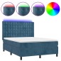 vidaXL Cama box spring colchón y LED terciopelo azul oscuro 140x190 cm vidaXL Cama box spring colchón y LED terciopelo azul oscuro 140x190 cm