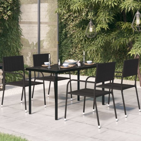 vidaXL Mesa de comedor de jardín acero y vidrio negra 140x70x74 cm