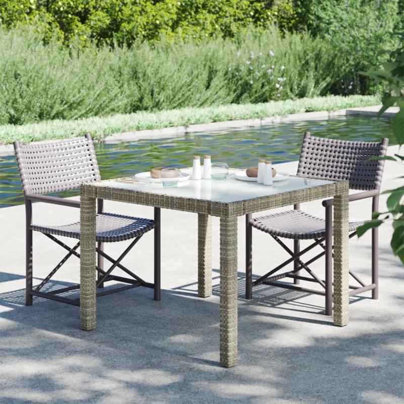 vidaXL Mesa jardín vidrio templado ratán sintético 90x90x75 cm gris vidaXL Mesa jardín vidrio templado ratán sintético 90x90x75 cm gris