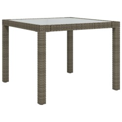 vidaXL Mesa jardín vidrio templado ratán sintético 90x90x75 cm gris