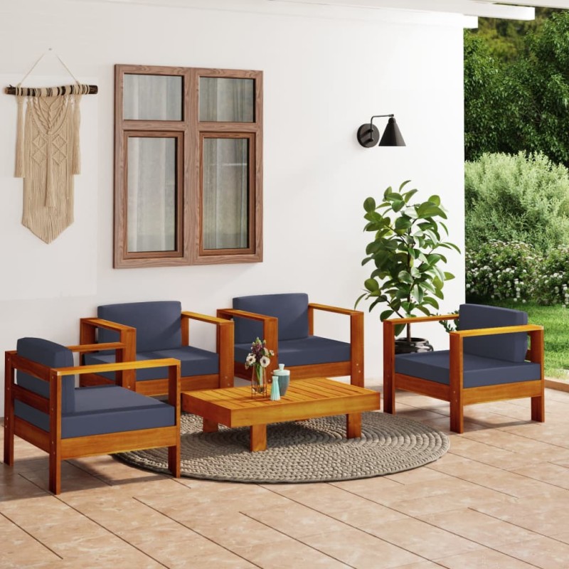 vidaXL Muebles de jardín madera maciza 5 pzas con cojines gris oscuro vidaXL Muebles de jardín madera maciza 5 pzas con cojines gris oscuro