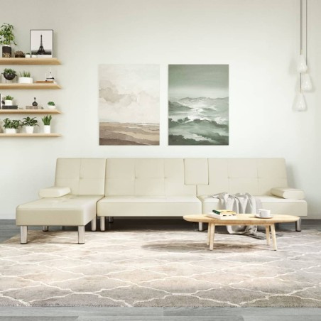 vidaXL Sofá cama forma de L cuero sintético color crema 255x140x70 cm