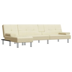 vidaXL Sofá cama forma de L cuero sintético color crema 255x140x70 cm