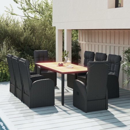 vidaXL Set de comedor de jardín 9 pzas y cojines ratán sintético negro