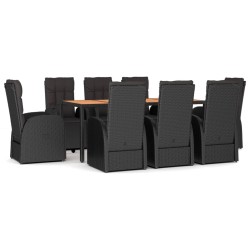 vidaXL Set de comedor de jardín 9 pzas y cojines ratán sintético negro