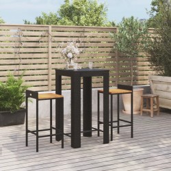 vidaXL Mesa bar y taburetes jardín 3 pzas madera acacia ratán PE negro