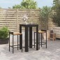 vidaXL Mesa bar y taburetes jardín 3 pzas madera acacia ratán PE negro