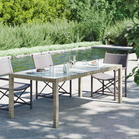 vidaXL Mesa jardín vidrio templado ratán sintético gris 190x90x75 cm