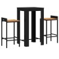 vidaXL Mesa bar y taburetes jardín 3 pzas madera acacia ratán PE negro